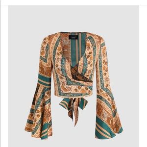 Geo Print Floral Crop Blouse